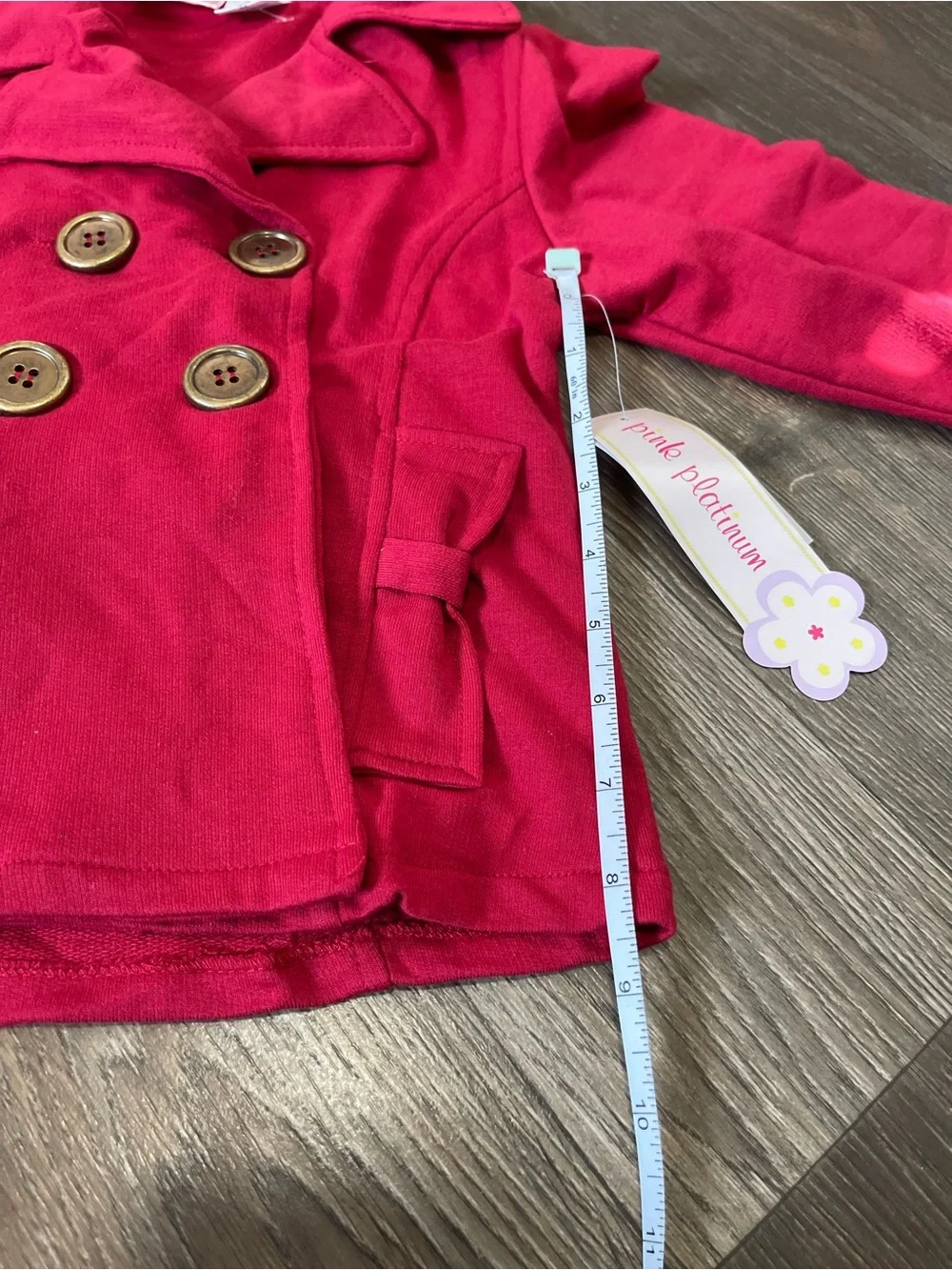 Girls' Red Double-Breasted Peacoat Jacket - Pink Platinum